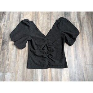 Free People Black Textured Puff Sleeve Blouse